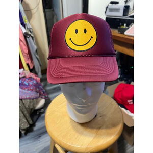 Unisex Nissun Cap Hat Maroon with Smiley Face